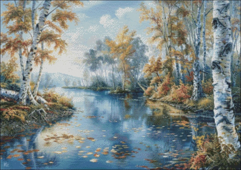 Birch River 2 DIY Chart Counted Cross Stitch Patterns Needlework DMC Color 14 ct