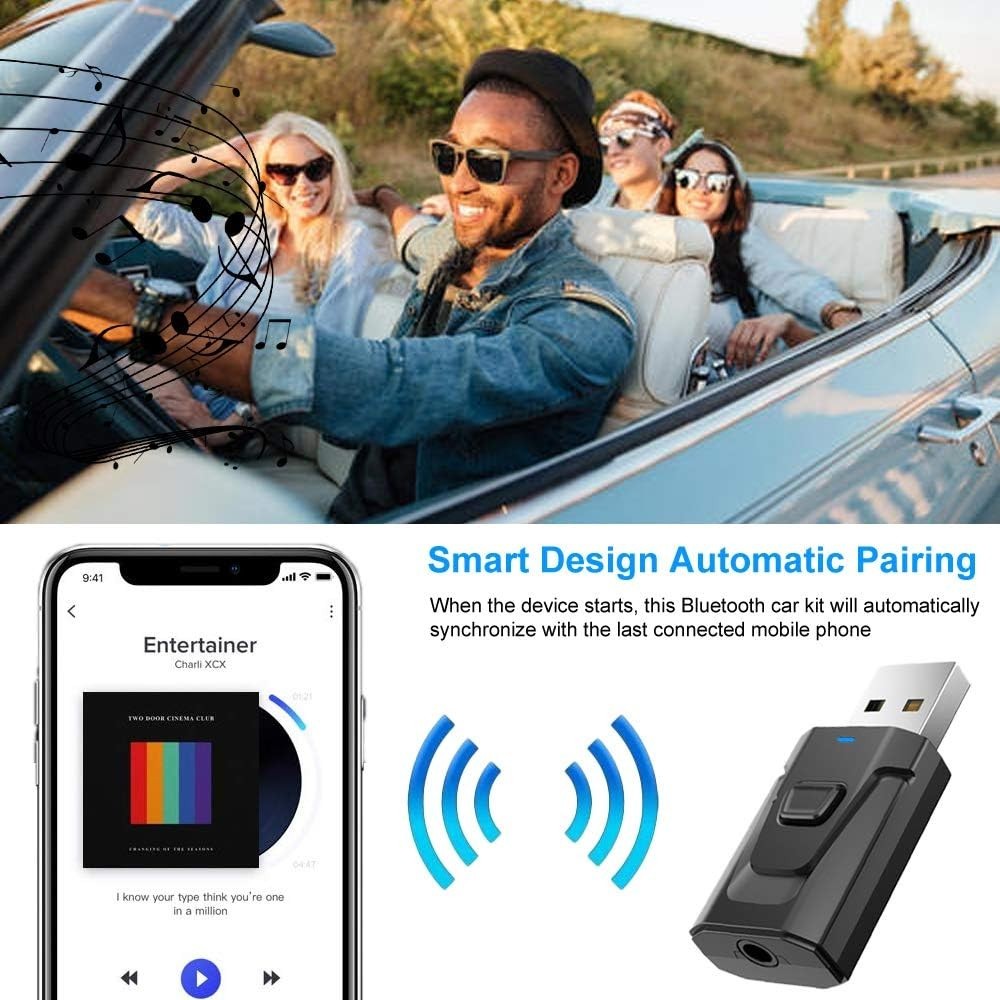 Compact Bluetooth Stereo Music Adapter - Auto-Connect 3.5mm Receiver/Transmitter