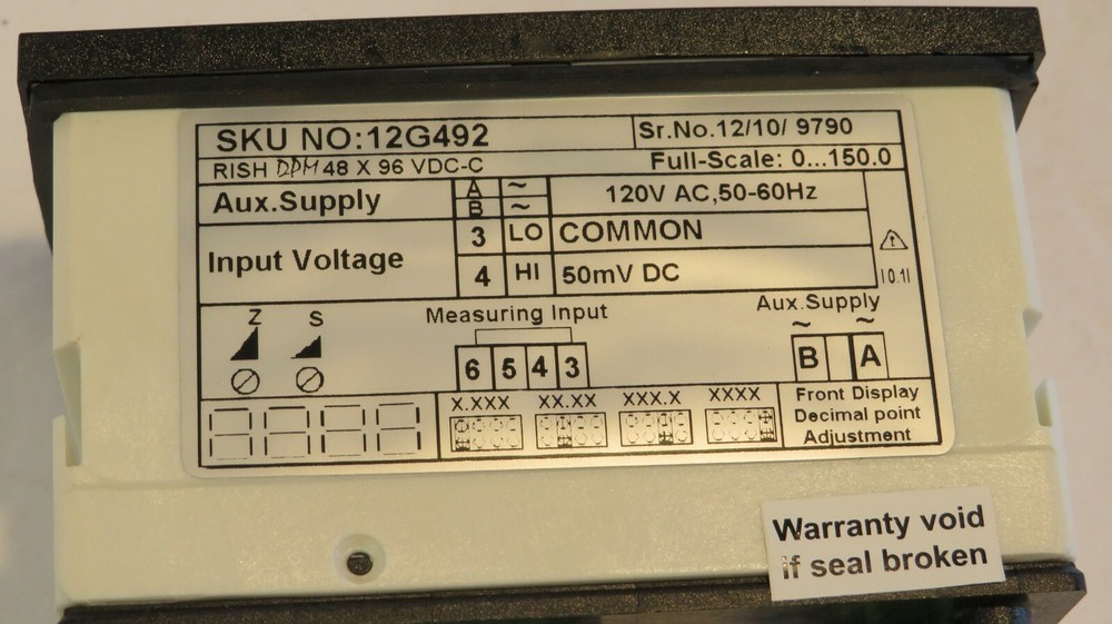 GRAINGER APPROVED DIGITAL METER,DC CURRENT,0-50mV, 12G492