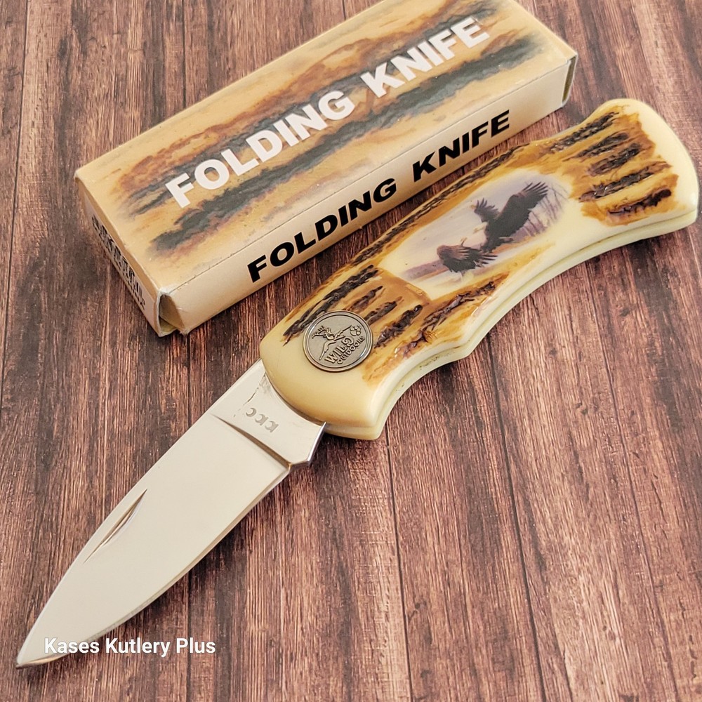 Wild Outdoors Lockback Folding Pocket Knife W/Bald Eagle Picture