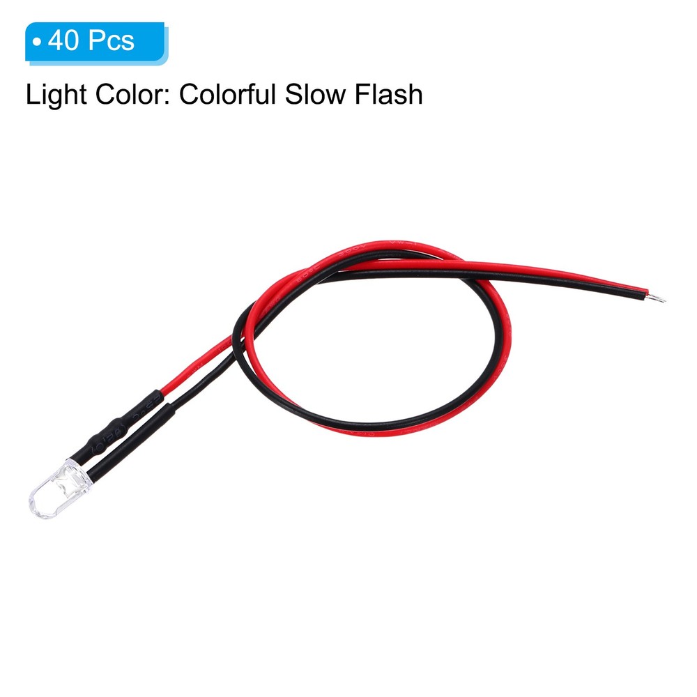 5mm LED Diode Light, 40 Pcs 9-12V DC, Colorful Slow Flash Light