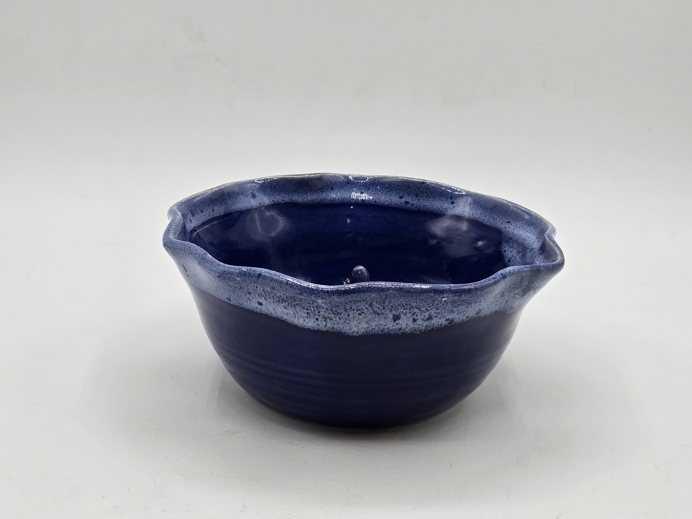 Apple Baker John Garrou Pottery Blue Ruffled Edges Central Core