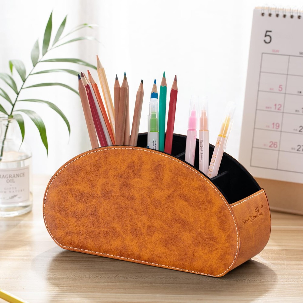 Remote Control Holders Organizer Box with 5 Compartment PU Leather Multi-func...