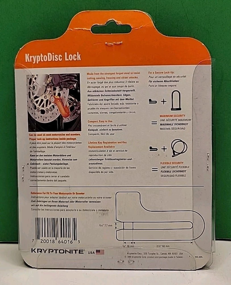 Kryptonite 10mm Orange Compact KryptoDisc Lock With 2 Keys.