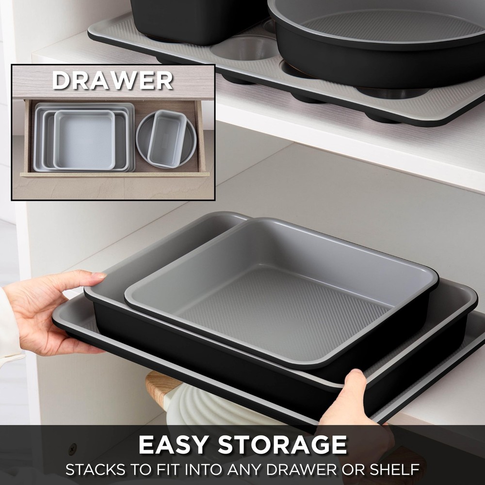 Country Kitchen Nonstick Stackable Bakeware Set - Durable, Easy 6 Pcs, Black