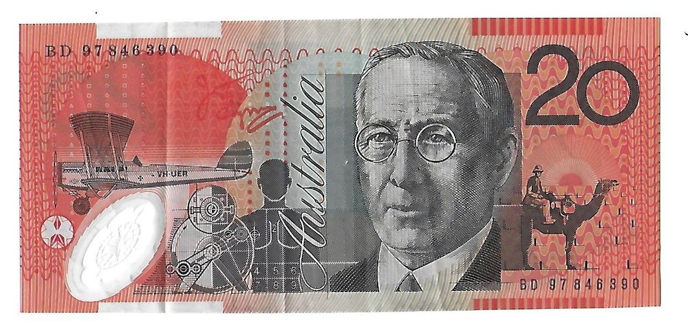 1994-2001, AUSTRALIA 20 DOLLAR POLYMER BANKNOTE, CIRCULATED