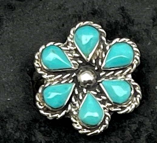 Zuni Turquoise Cluster Ring Sz 7 Sterling Silver Native American
