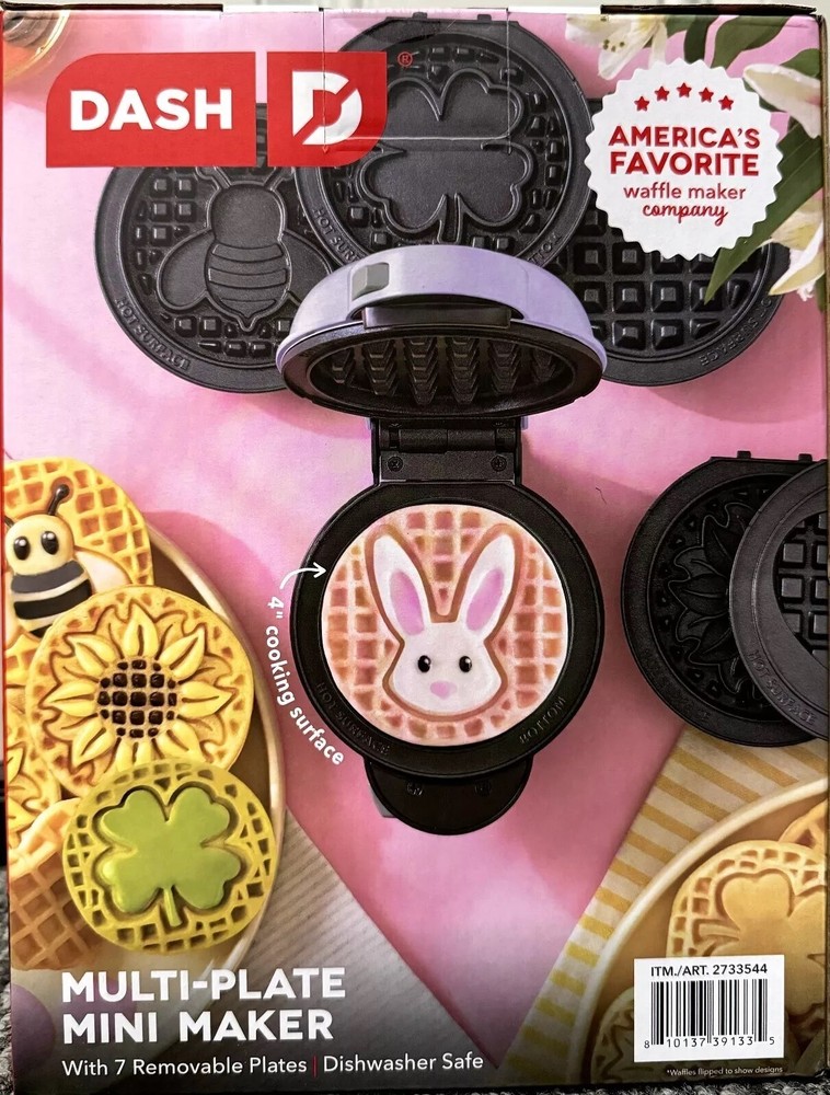 Dash Multi-Plate Mini Waffle Maker 7 removable Plates Recipie guide included
