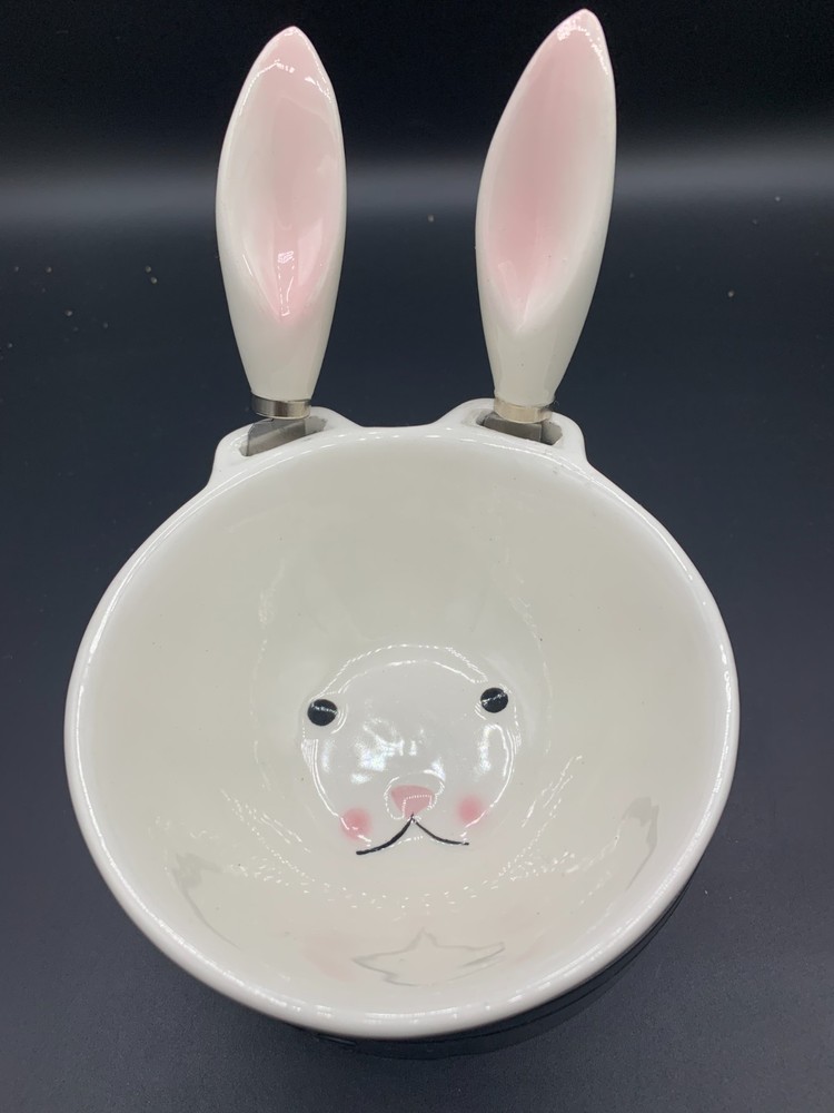 Vintage Easter Bunny Butter Dish With Ears As Spreaders