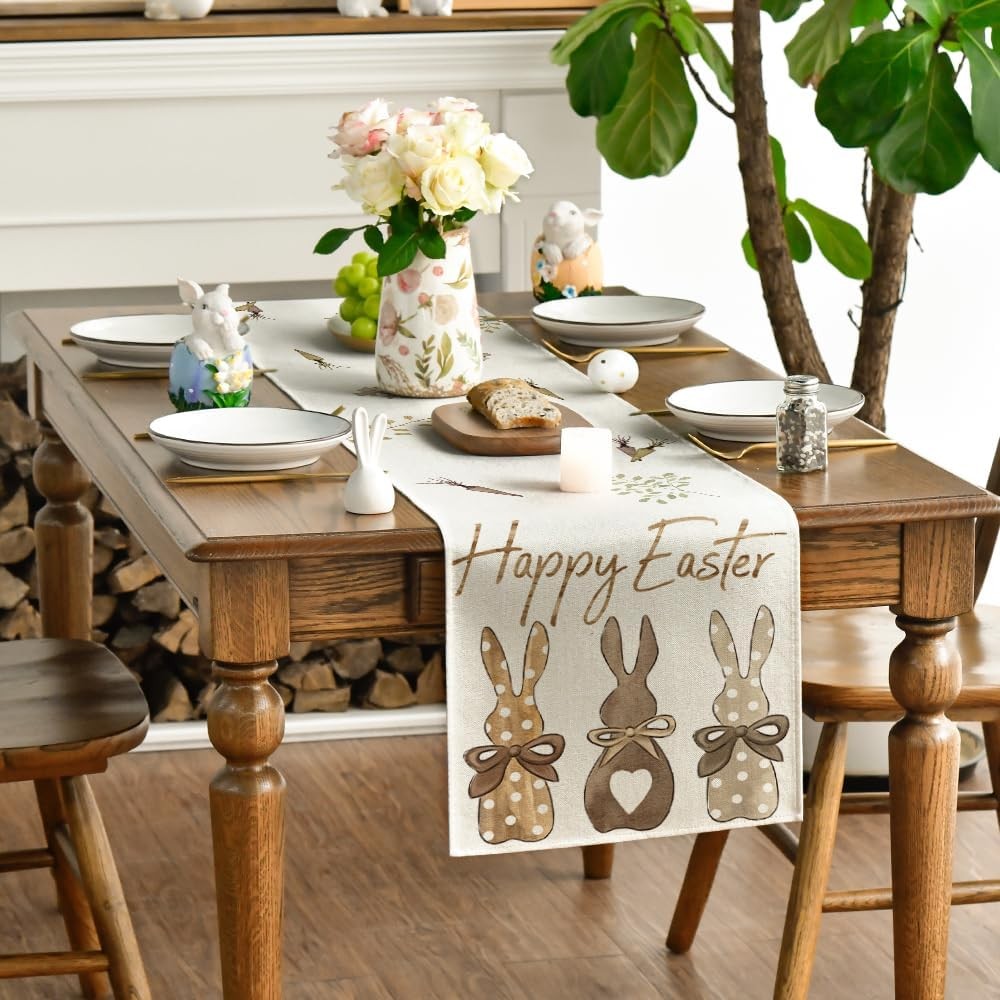 Artoid Mode Carrots Rabbit Bunny Happy Easter Table Runner, Spring Summer Season