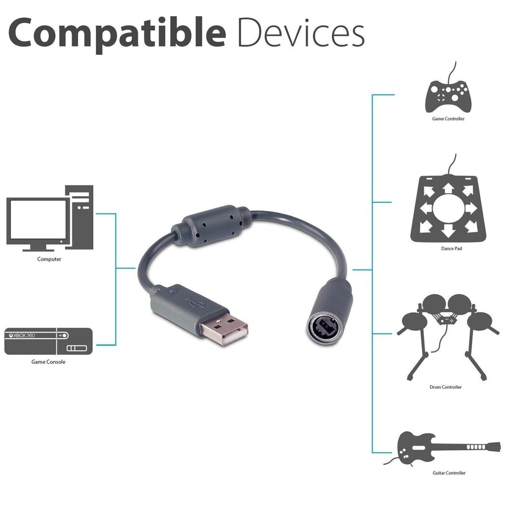 6x Dongle USB Breakaway Cable Cord Adapter For Xbox 360 PC Wired Controller Plug