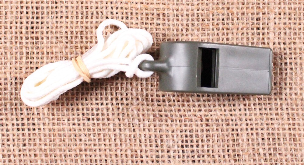 832 - OD Plastic Whistle Dated 1971 with lanyard
