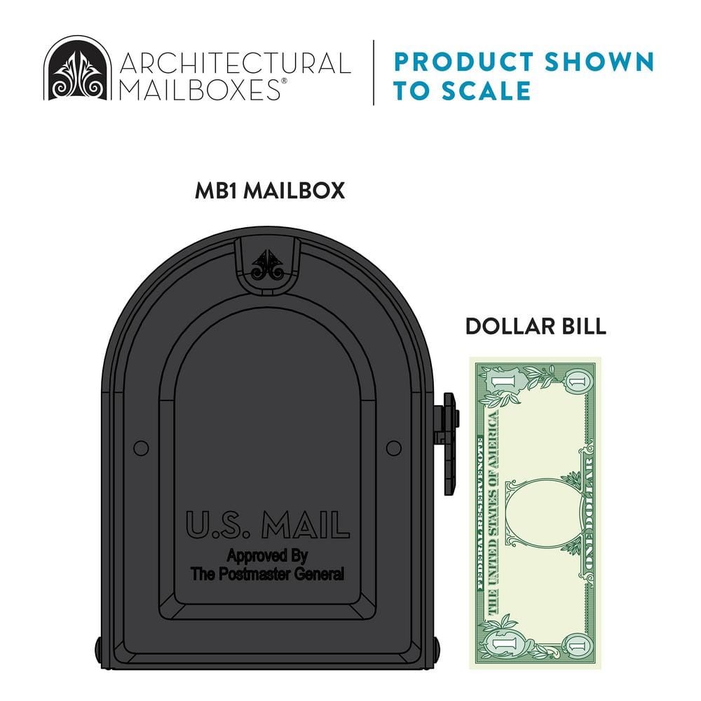 Architectural Mailboxes MB1 Black Medium Steel Post Mount Mailbox w/ Post Kit