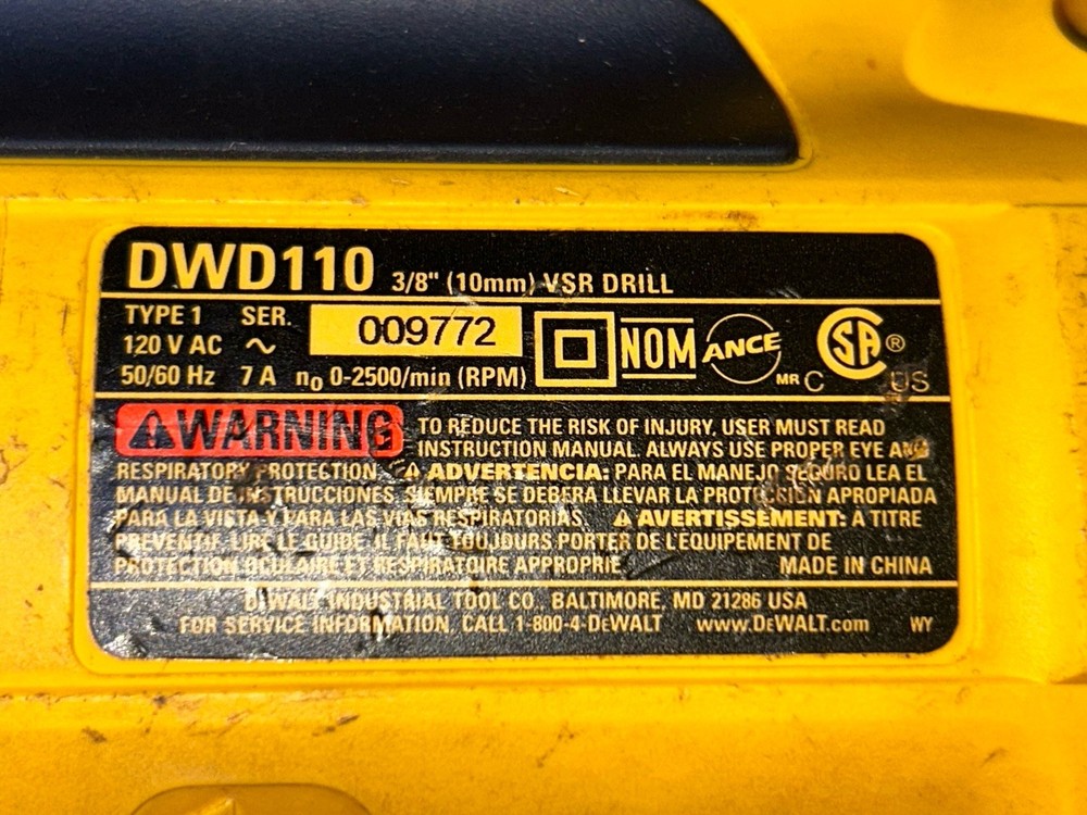 DEWALT DWD110 3/8 Corded Drill Variable Speed Reversible w/ Case Tested