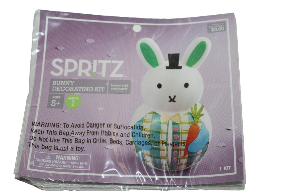 SPRITZ Blue Bunny Decorating Kit w/ 3 Green Blue Red Plastic Easter Eggs