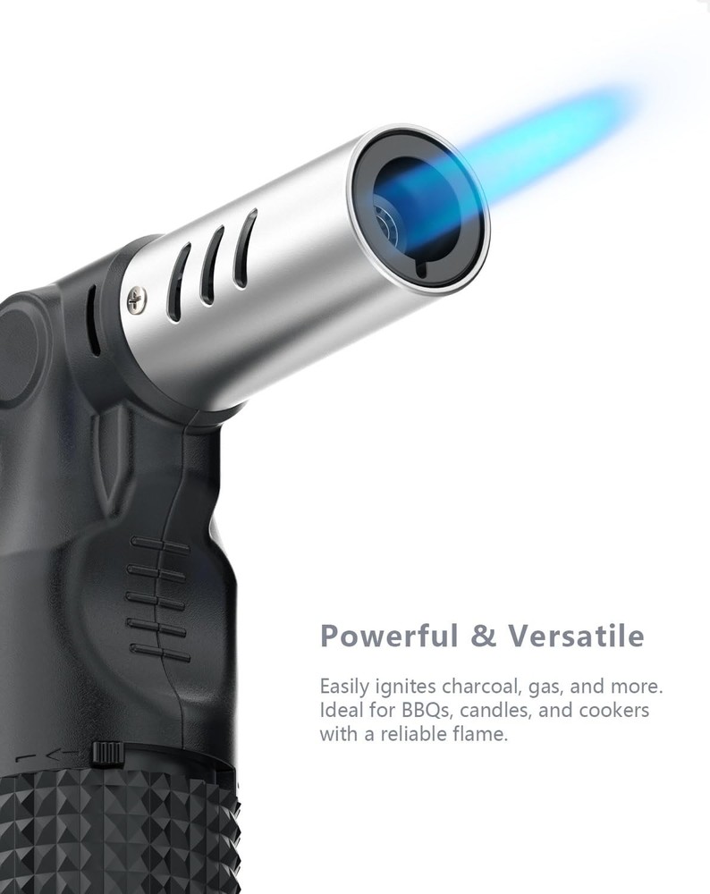 2 Pack Butane Torch Lighter, Big Jet Flame Adjustable Refillable Black，silver