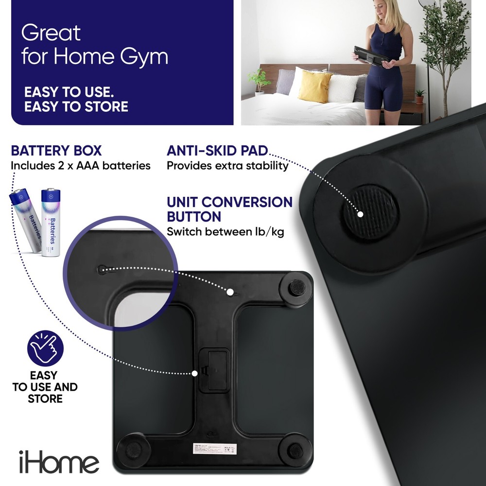 iHome Digital Battery Powered Bathroom Scale 397 lbs, Black