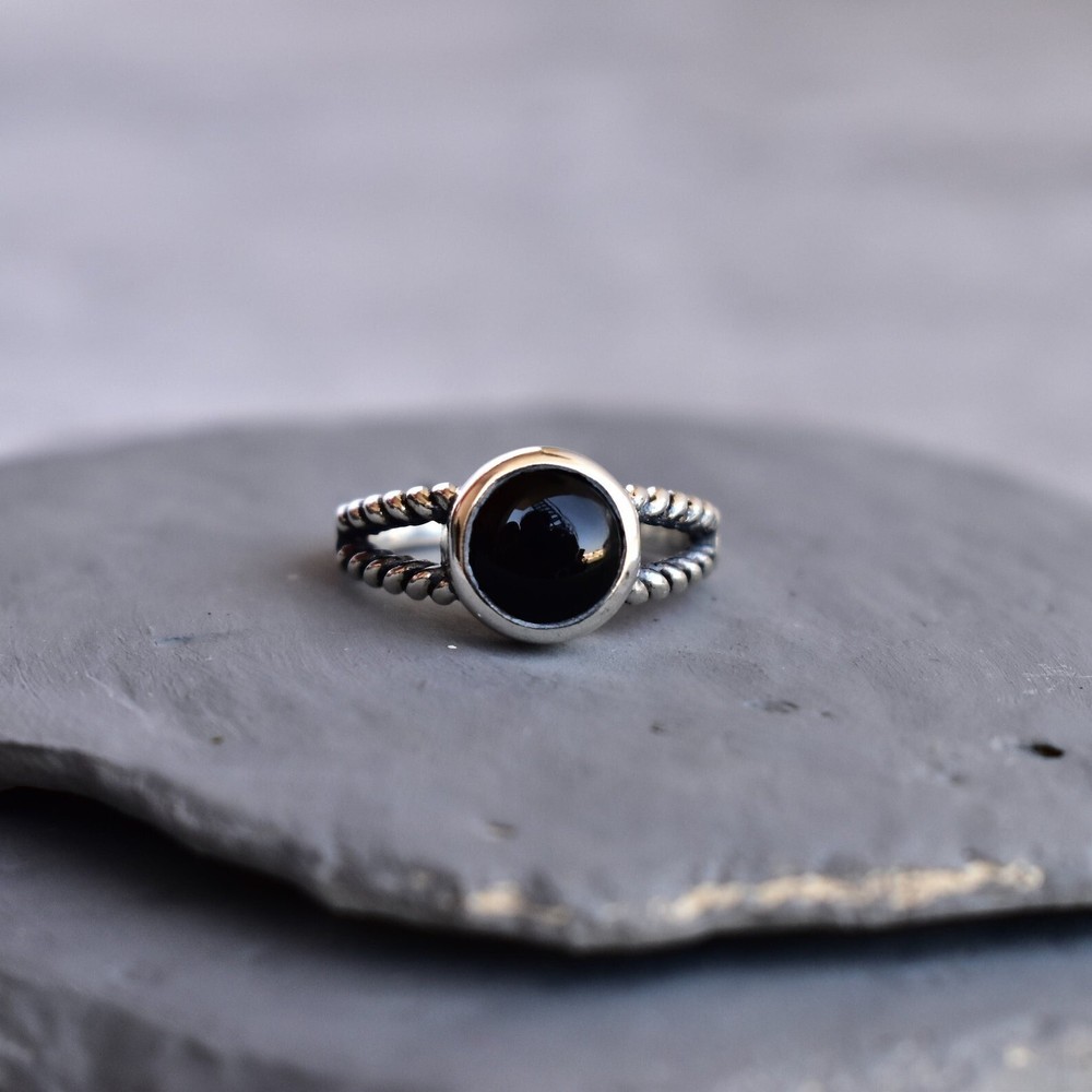 Solid 925 Sterling Silver Round Onyx Handmade Women's Ring All Size