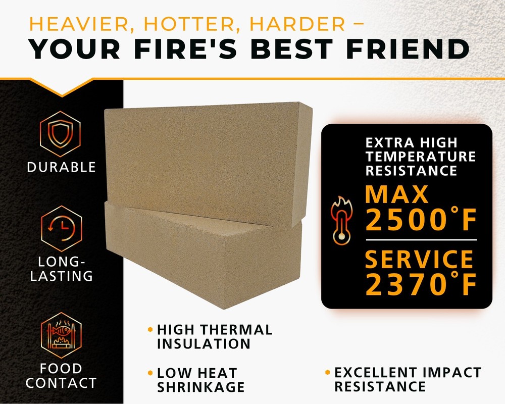 GIRtech Insa-2 Durable Insulating Fireclay Chamotte Fire Bricks 2500F Pack of 2
