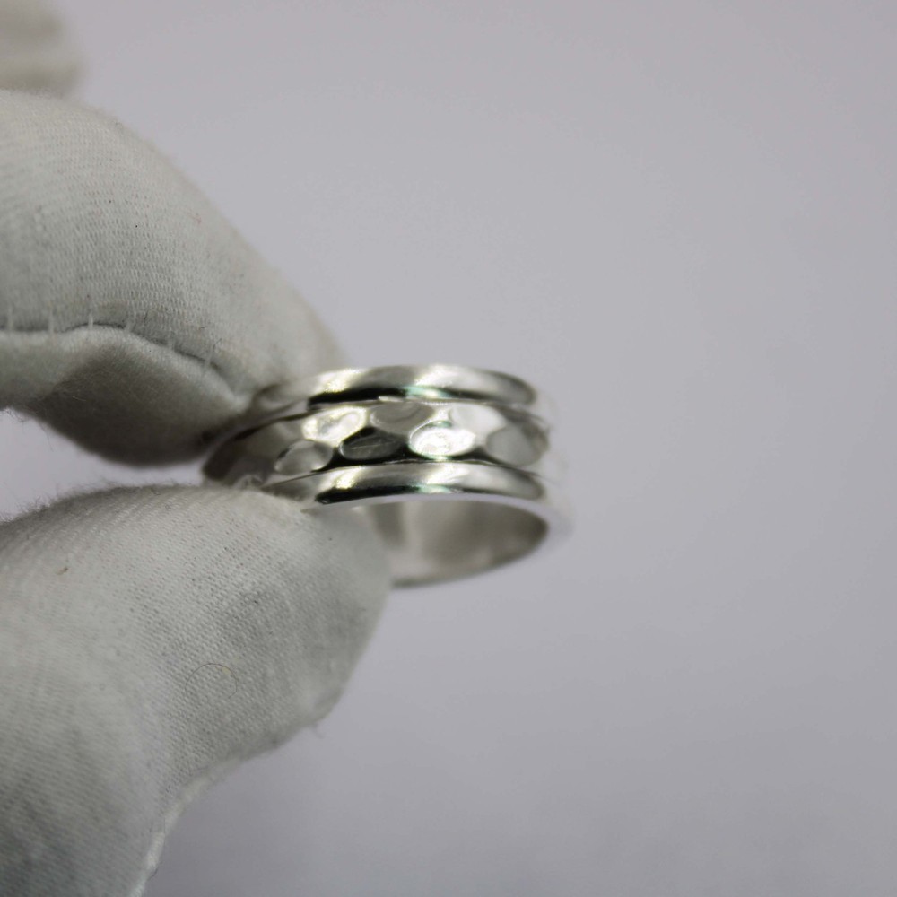 Solid 925 Sterling Silver Wide Band Ring Textured Pattern Unisex Modern For Her