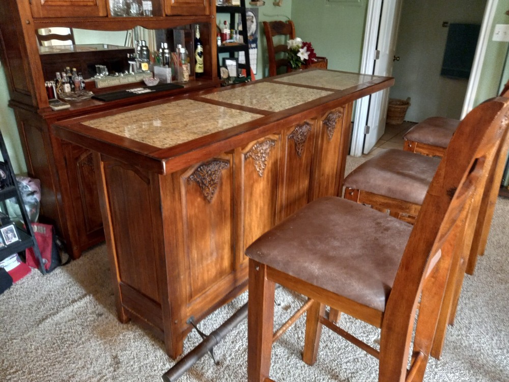 Vintage Bar, Cabinet and 4 Chairs