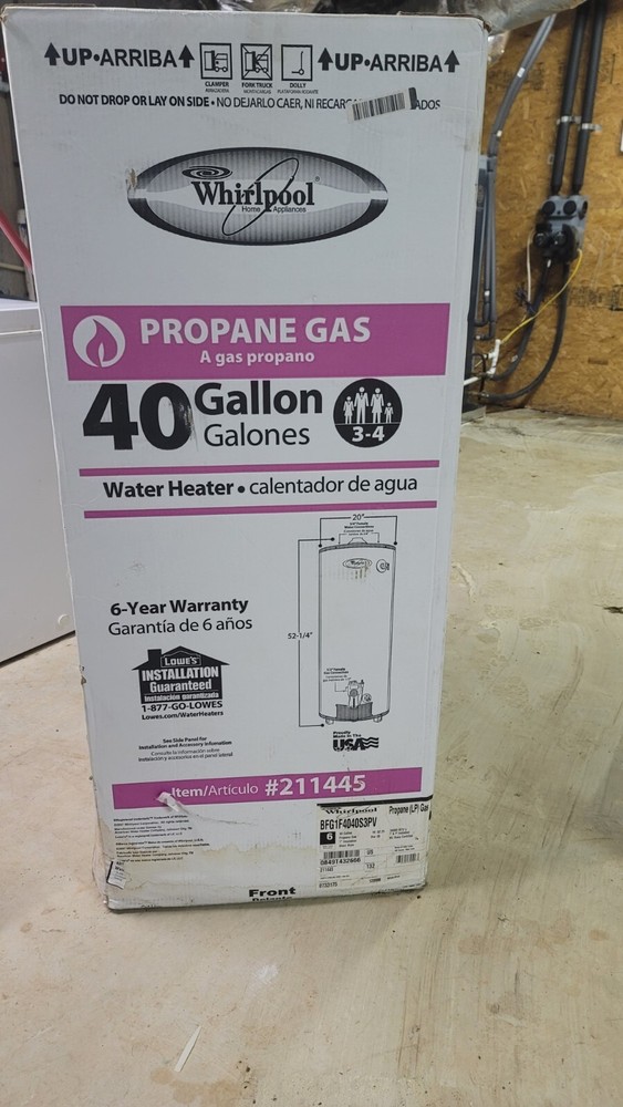 whirlpool 40 gallon propane water heater