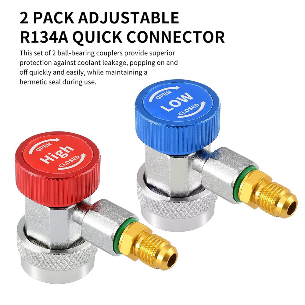 Adjustable A/C R134a Quick Coupler Connector Adapter High Low Side 1/4" SAE HVAC