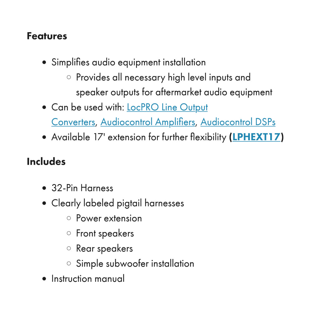 PAC Amplifier Integration Solution for 2018-2024 Non-Amp Ford LPHFD31+SHLOC/22