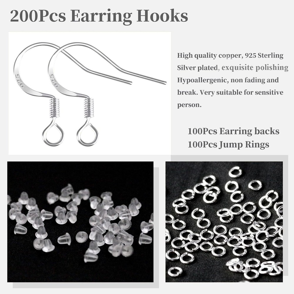 200 PCS/100 Pairs 925 Sterling Silver Plated Earring Hooks