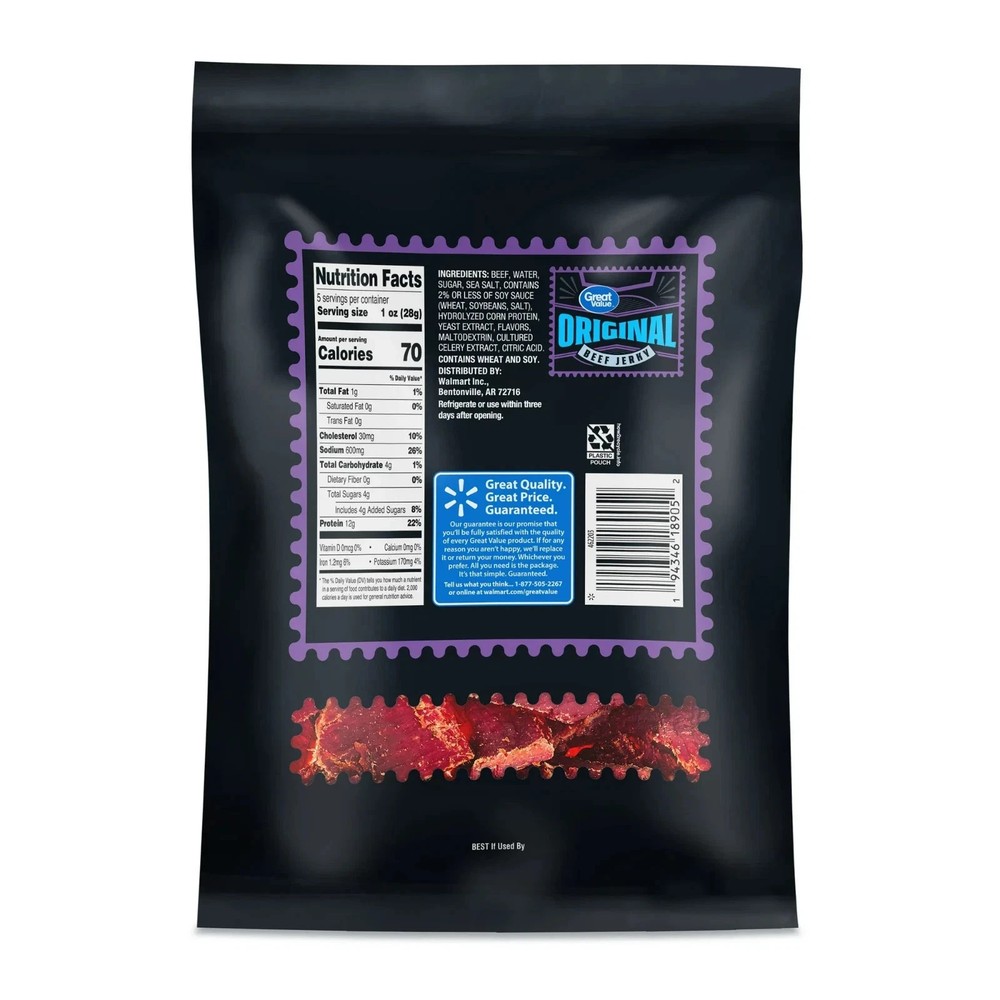 Great Value Original Beef Jerky, 5 oz NEW
