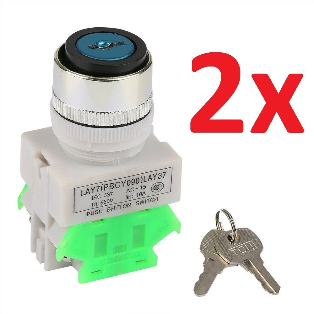 2 Pieces 2x 22MM On/Off Locking Key Switch Security Lock Keyed Power Ignition