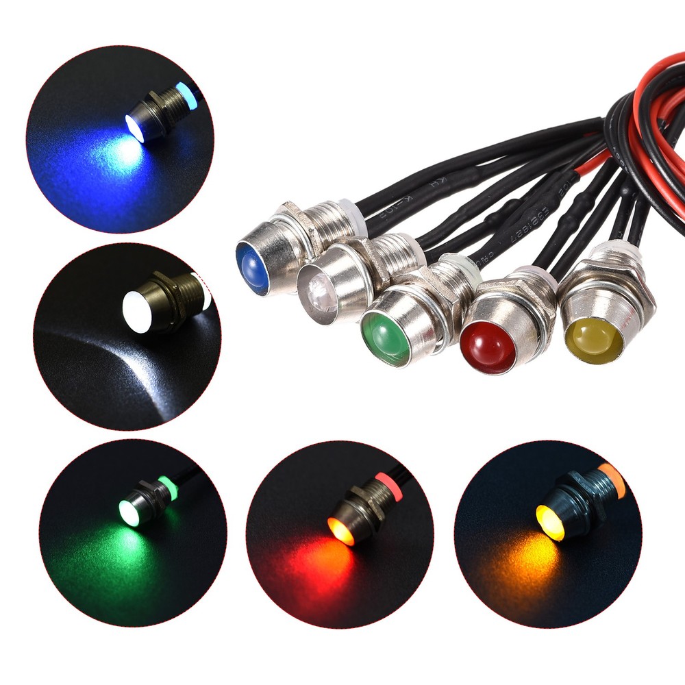 10Pcs - LED Indicator Light AC/DC 24V 8mm Panel Mount Metal Shell
