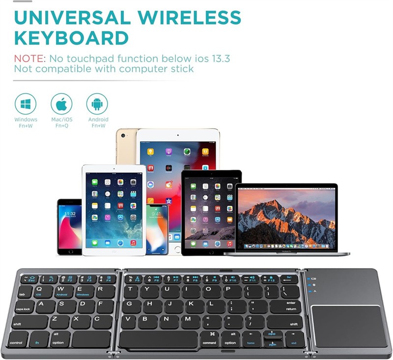 Mini Thin Fold Wireless Bluetooth Keyboard With Touchpad for iOS Android Windows