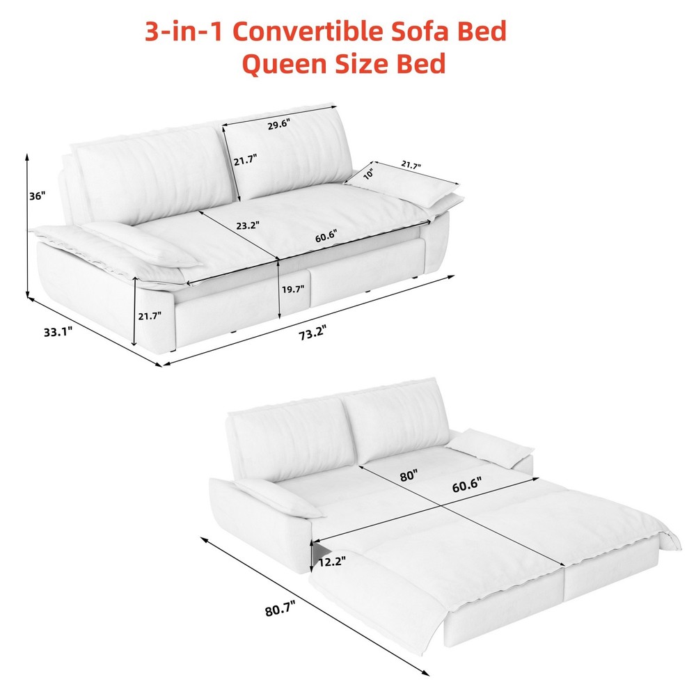 Convertible Sofa Bed 3-in-1 Multi-Function Sleeper Sofa Chair w/ Pull-Out Bed