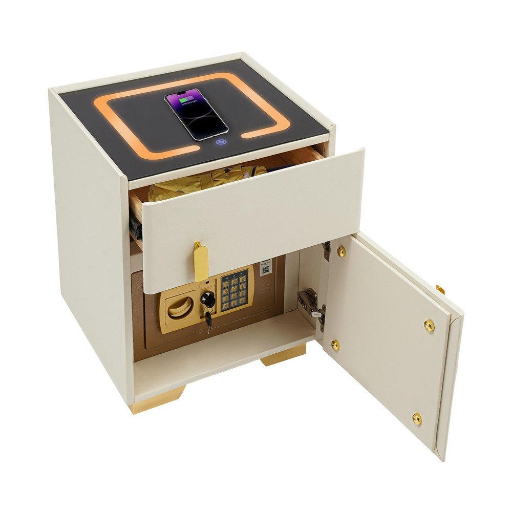 Led Nightstand with Wireless Charging and Secure Safe Box Storage