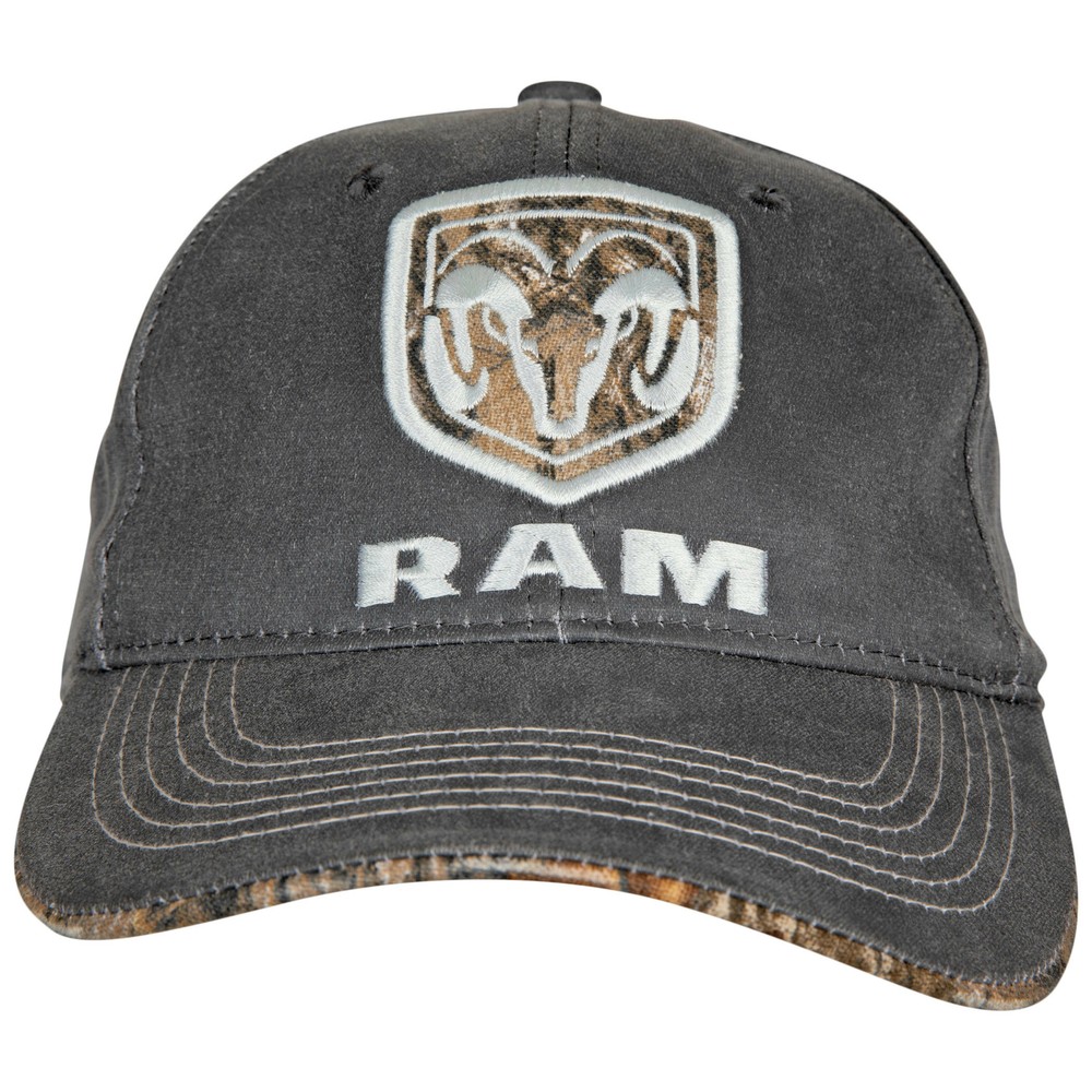 Ram Woven Patch Camo Logo Pre-Curved Adjustable Hat Grey