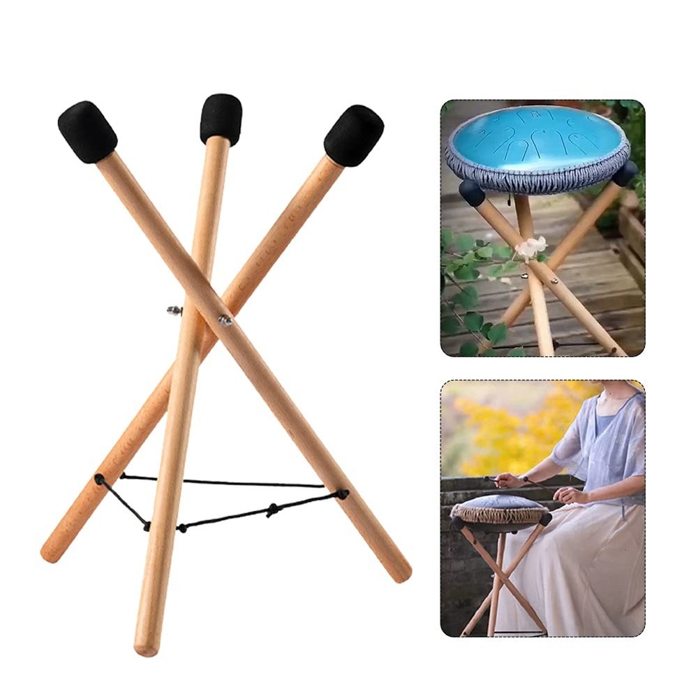 Handpan Drum Stand Solid Wood Adjustable Triangular Extendable Snare Holder B...