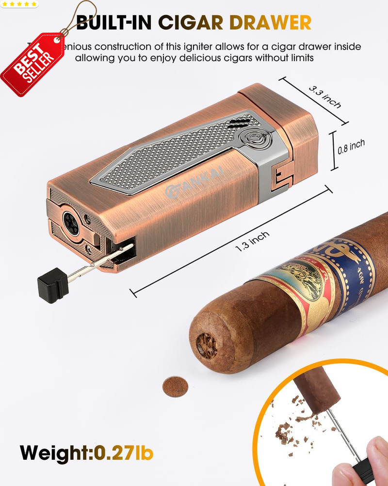 4 Jet Torch Cigar Lighter Windproof Refillable Punch Holder Draw Enhancer - US