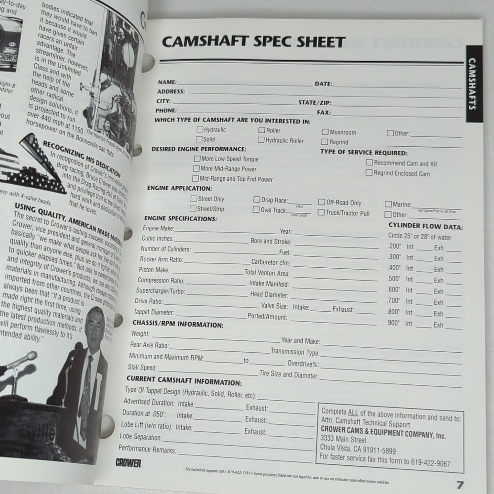 Crower Master Catalog #86501 from 1996-97