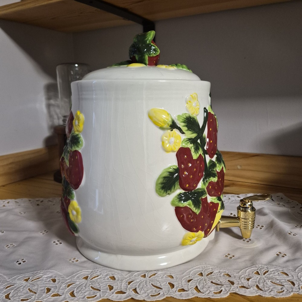 Tuscan Strawberries Ceramic Beverage Dispenser