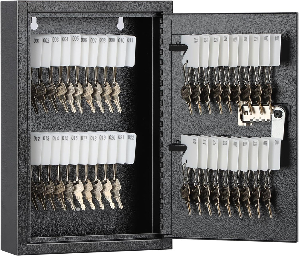 Locking Key Cabinet, 40 Key Storage Lock Box with Code, Key Box Wall Mount with