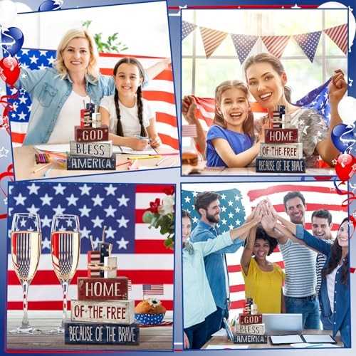 4 Pcs 4th of July Table Decorations Reversible Memorial Day Table Firework