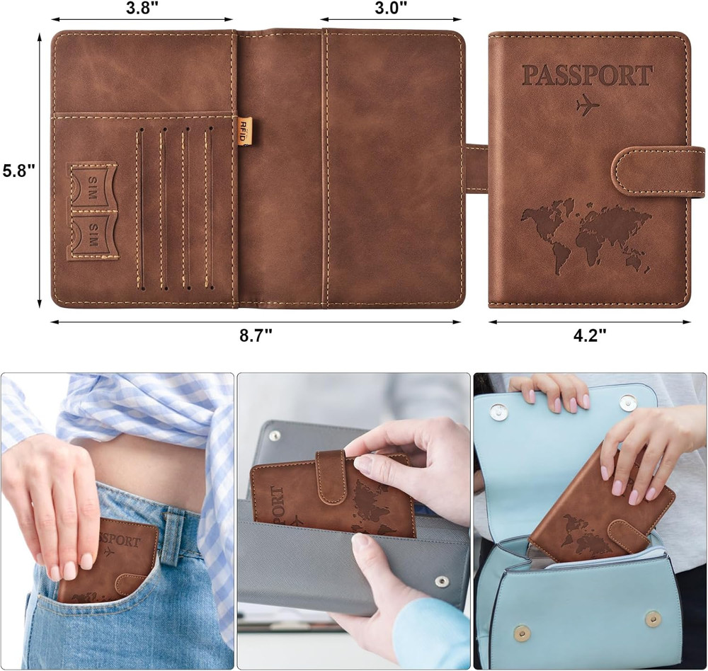 RFID Blocking Passport Holder Travel Wallet PU Leather Organizer