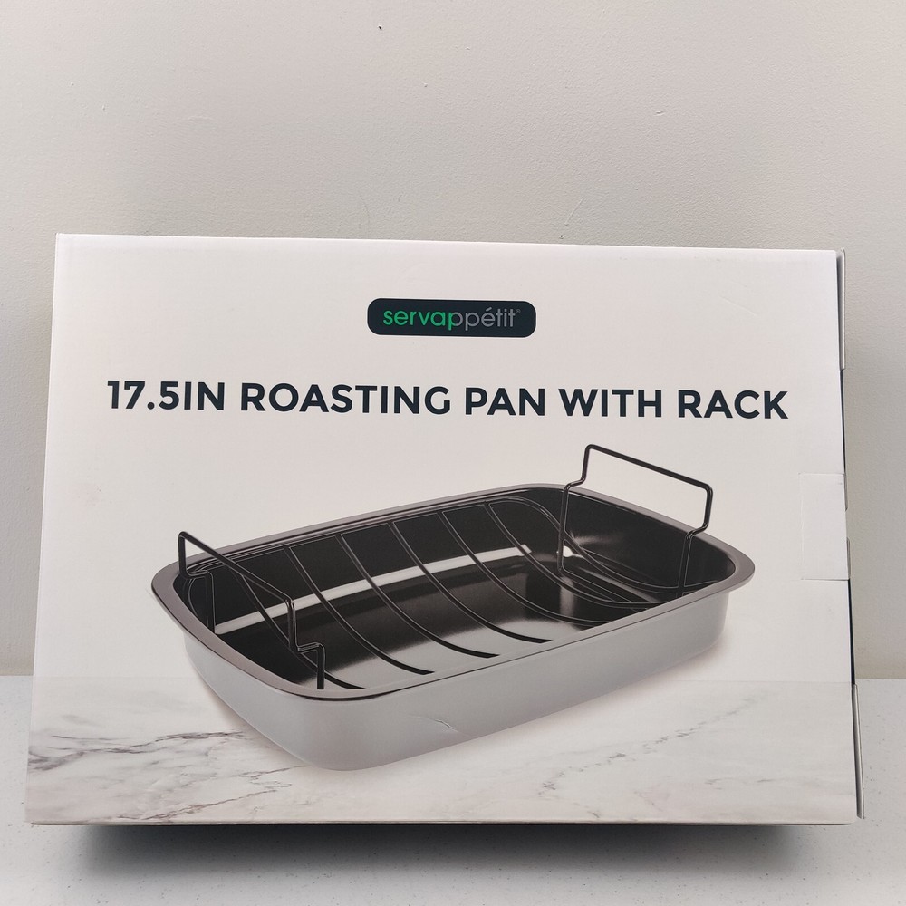 Servappetit 17.5 IN Roasting Pan with Rack Gray