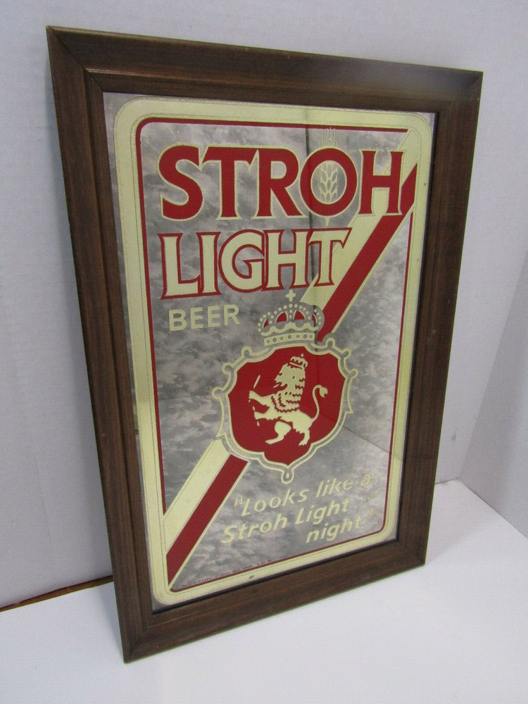 OLD STROH LIGHT BEER MIRROR BAR SIGN BARWARE MAN CAVE
