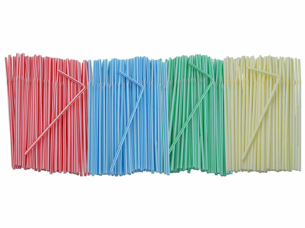 Flexible Plastic Drinking Straws (Assorted Classic Striped) Bendable Disposable