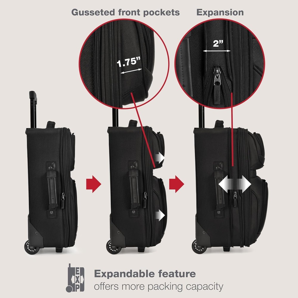 Rio Lightweight Softside Rolling Carry-on Suitcase 2-Wheel Set Black