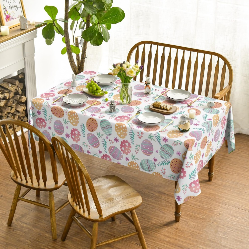 Easter Tablecloth 60×84 Inch Rectangular, Watercolor Easter Eggs Washable Tab...