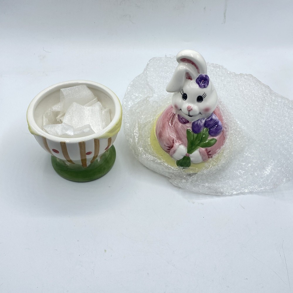 Easter Bunny Rabbit Ceramic Candy Jar W/ Felt Bottom NWOB