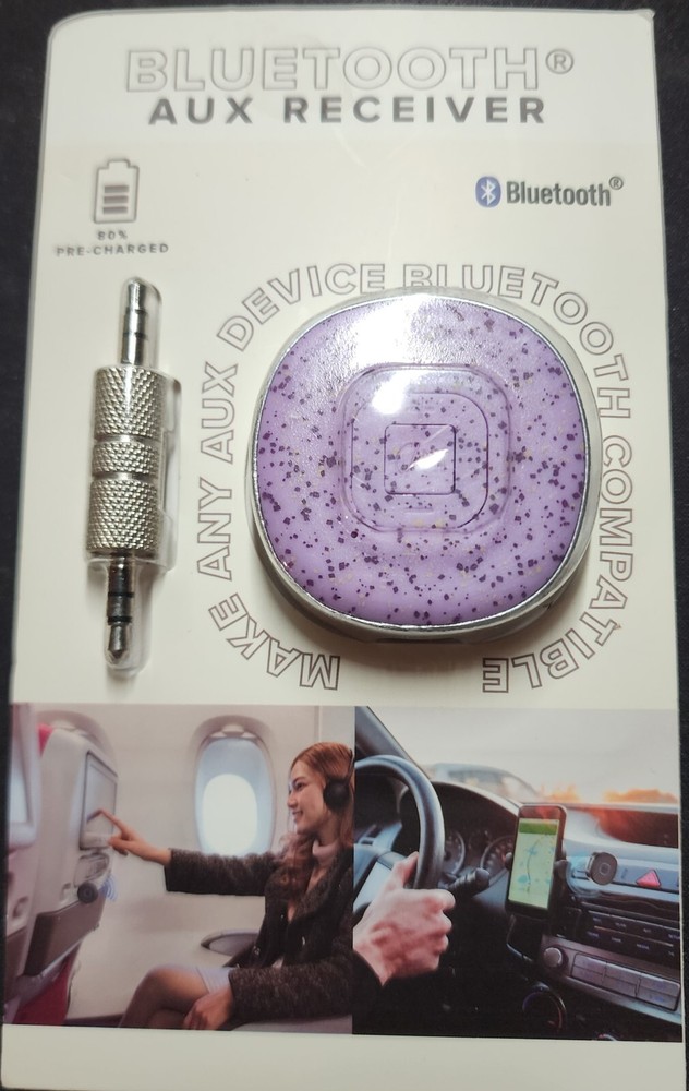 Bluetooth Aux Receiver (Make Any Aux Device Bluetooth Compatible) Purple